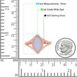 Solitaire Ring Marquise Shape Created Opal Split Shank 925 Sterling Silver (15mm)