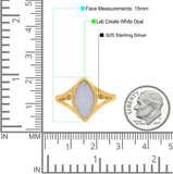 Solitaire Ring Marquise Shape Created Opal Split Shank 925 Sterling Silver (15mm)