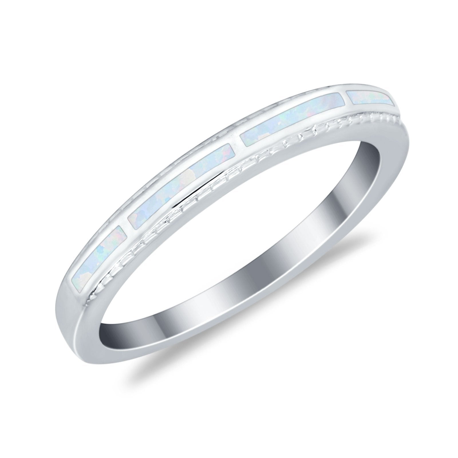Wedding Band Rings Stackable Eternity Simulated Opal Round 925 Sterling Silver