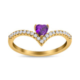 Chevron Midi V Ring Heart Simulated Stone Cubic Zirconia 925 Sterling Silver