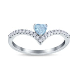 Chevron Midi V Ring Heart Simulated Stone Cubic Zirconia 925 Sterling Silver