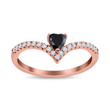Chevron Midi V Ring Heart Simulated Stone Cubic Zirconia 925 Sterling Silver