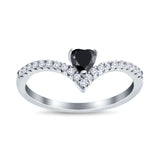 Chevron Midi V Ring Heart Simulated Stone Cubic Zirconia 925 Sterling Silver