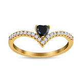 Chevron Midi V Ring Heart Simulated Stone Cubic Zirconia 925 Sterling Silver