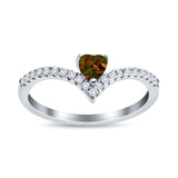 Chevron Midi V Ring Heart Simulated Stone Cubic Zirconia 925 Sterling Silver