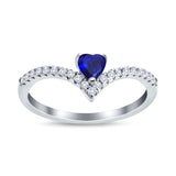 Chevron Midi V Ring Heart Simulated Stone Cubic Zirconia 925 Sterling Silver