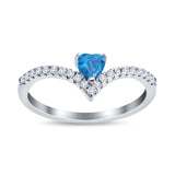 Chevron Midi V Ring Heart Simulated Stone Cubic Zirconia 925 Sterling Silver