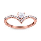 Chevron Midi V Ring Heart Simulated Stone Cubic Zirconia 925 Sterling Silver
