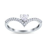 Chevron Midi V Ring Heart Simulated Stone Cubic Zirconia 925 Sterling Silver