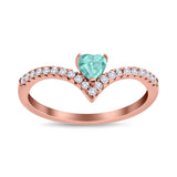 Chevron Midi V Ring Heart Simulated Stone Cubic Zirconia 925 Sterling Silver