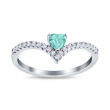 Chevron Midi V Ring Heart Simulated Stone Cubic Zirconia 925 Sterling Silver