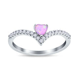 Chevron Midi V Ring Heart Simulated Stone Cubic Zirconia 925 Sterling Silver