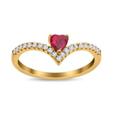 Chevron Midi V Ring Heart Simulated Stone Cubic Zirconia 925 Sterling Silver