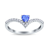 Chevron Midi V Ring Heart Simulated Stone Cubic Zirconia 925 Sterling Silver