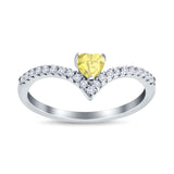 Chevron Midi V Ring Heart Simulated Stone Cubic Zirconia 925 Sterling Silver