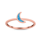 Moon Band Crescent Ring Round Simulated Cubic Zirconia Opal 925 Sterling Silver