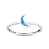 Moon Band Crescent Ring Round Simulated Cubic Zirconia Opal 925 Sterling Silver