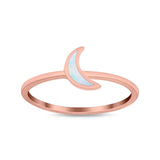 Moon Band Crescent Ring Round Simulated Cubic Zirconia Opal 925 Sterling Silver