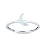 Moon Band Crescent Ring Round Simulated Cubic Zirconia Opal 925 Sterling Silver