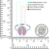 Oval Tree of Life Ring Lab Created Opal Rhodium Plated 925 Sterling Silver