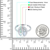 Oval Tree of Life Ring Lab Created Opal Rhodium Plated 925 Sterling Silver
