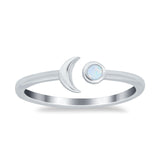 Petite Dainty Moon Cresent Band Ring Simulated Cubic Zirconia 925 Sterling Silver