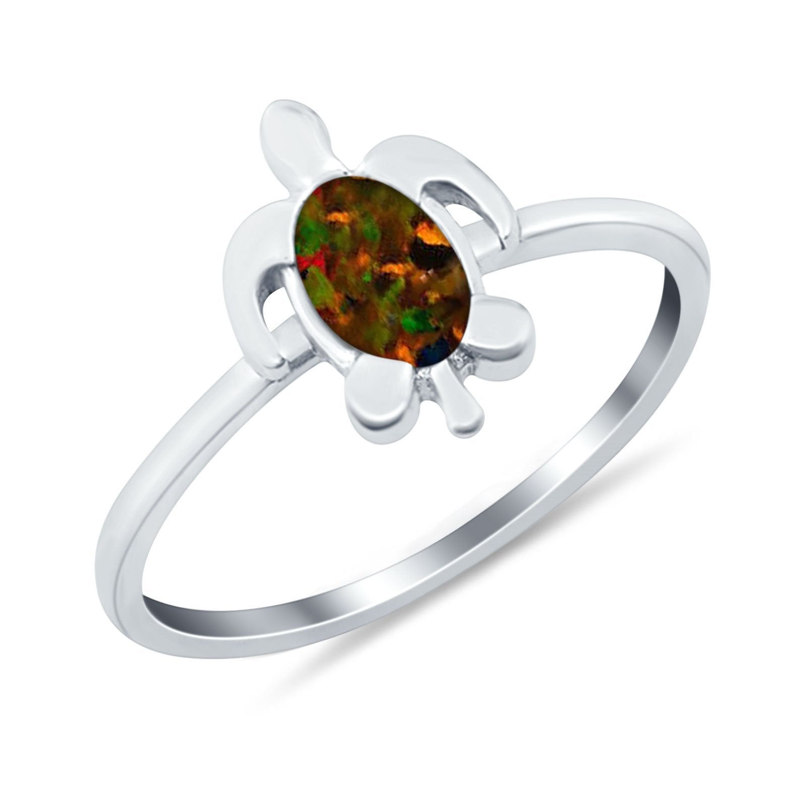 Turtle Ring Simulated Cubic Zirconia Opal 925 Sterling Silver