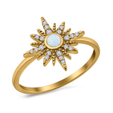 Cluster Starburst Opal Ring Round Simulated Cubic Zirconia 925 Sterling Silver