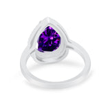 Halo Teardrop Wedding Ring Pear Simulated Cubic Zirconia 925 Sterling Silver