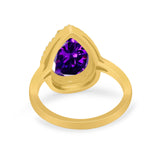Halo Teardrop Wedding Ring Pear Simulated Cubic Zirconia 925 Sterling Silver