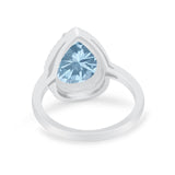 Halo Teardrop Wedding Ring Pear Simulated Cubic Zirconia 925 Sterling Silver