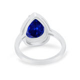 Halo Teardrop Wedding Ring Pear Simulated Cubic Zirconia 925 Sterling Silver