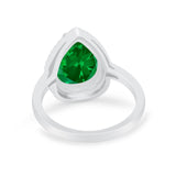 Halo Teardrop Wedding Ring Pear Simulated Cubic Zirconia 925 Sterling Silver