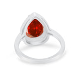 Halo Teardrop Wedding Ring Pear Simulated Cubic Zirconia 925 Sterling Silver