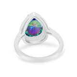 Halo Teardrop Wedding Ring Pear Simulated Cubic Zirconia 925 Sterling Silver
