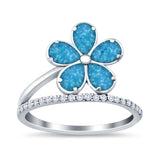Plumeria Flower Ring Simulated Cubic Zirconia Opal 925 Sterling Silver