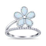 Plumeria Flower Ring Simulated Cubic Zirconia Opal 925 Sterling Silver