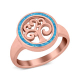 Tree of Life Band Ring Simulated Cubic Zirconia Opal 925 Sterling Silver