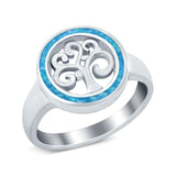 Tree of Life Band Ring Simulated Cubic Zirconia Opal 925 Sterling Silver