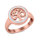 Tree of Life Band Ring Simulated Cubic Zirconia Opal 925 Sterling Silver