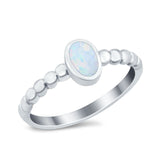 Solitaire Oval Ring Beaded Design Band Simulated Opal Round 925 Sterling Silver
