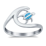 Summer Turtle Wave Ring Band Simulated Cubic Zirconia 925 Sterling Silver