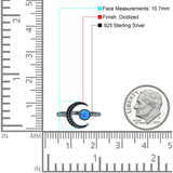 Crescent Moon Ring Band Lab Created Blue Opal Oxidized Round 925 Sterling Silver