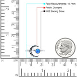 Crescent Moon Ring Band Lab Created Blue Opal Oxidized Round 925 Sterling Silver