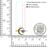 Crescent Moon Ring Band Lab Created Blue Opal Oxidized Round 925 Sterling Silver
