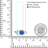 Sun & Moon Ring Lab Created Blue Opal Oxidized Round 925 Sterling Silver