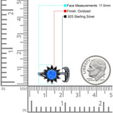 Sun & Moon Ring Lab Created Blue Opal Oxidized Round 925 Sterling Silver