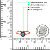 Petite Dainty Rope Vintage Style Lab Opal Ring Solid Round Oxidized 925 Sterling Silver