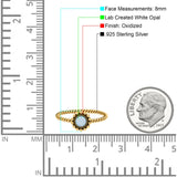 Petite Dainty Rope Vintage Style Lab Opal Ring Solid Round Oxidized 925 Sterling Silver
