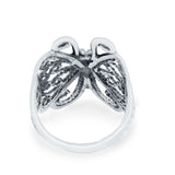 Sterling Silver Oxidized Finish Butterfly Ring Band Round 925 Sterling Silver